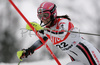 Sandrine Aubert of France skiing in first run of women slalom World Cup race in Maribor, Slovenia. First slalom run of 44th Golden Fox trophy and Women FIS Alpine skiing World Cup was held in Maribor, Slovenia, on 13th of January 2008.
