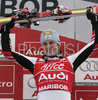 Winner Nicole Hosp of Austria celebrating her victory women slalom World Cup race in Maribor, Slovenia. Slalom race of 44th Golden Fox trophy and Women FIS Alpine skiing World Cup was held in Maribor, Slovenia, on 13th of January 2008.
