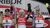 Winner Nicole Hosp of Austria (M), second placed Veronika Zuzulova of Slovakia (L), and third placed Marlies Schild of Austria (R), celebrating their medals won women slalom World Cup race in Maribor, Slovenia. Slalom race of 44th Golden Fox trophy and Women FIS Alpine skiing World Cup was held in Maribor, Slovenia, on 13th of January 2008.
