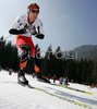 Felizian Herburger of Austria skiing in Men 4x5km relay race of Junior Nordic skiing World Championships in Tarvisio, Italy. Men 4x5km relay race of Junior Nordic skiing World Championships in Tarvisio, Italy was held on 18th of March 2007 in Fusine, Italy. Due warm weather and lack of snow, cross country skiing races of Junior Nordic skiing World Championships 2007 were moved from Tarvisio, Italy to Fusine, Italy.
