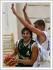 Goran Jurak of Slovenia (L) trying to pass Finnish defense during first of two friendly matches between Slovenia and Finland which was played in Radovljica. Slovenia won the match with 88:43. Primoz Brezec of Slovenia was best scorer of the game with 16 points scored in 22:11minutes of his playtime.
