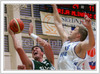 Primoz Brezec of Slovenia (M no. 15) in battle under basket with Hanno Moettoelae of Finland (R no.13) between first of two friendly matches between Slovenia and Finland which was played in Radovljica. Slovenia won the match with 88:43. Primoz Brezec of Slovenia was best scorer of the game with 16 points scored in 22:11minutes of his playtime.
