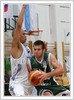 Sani Becirovic of Slovenia (R no. 7) trying to score during first of two friendly matches between Slovenia and Finland which was played in Radovljica. Slovenia won the match with 88:43. Primoz Brezec of Slovenia was best scorer of the game with 16 points scored in 22:11minutes of his playtime.
