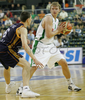 Teemu Rannikko (no. 9) of Union Olimpija (R) and Vlado Ilievski (no 6) of Lottomatica Roma (L) during match of Euroleague League between KK Union Olimpija, Ljubljana, Slovenia and Lottomatica Roma, Italy. Match ended with victory of Union Olimpija, who defeated Lottomatica Roma with 82-73. Match between KK Union Olimpija and Lottomatica Roma was played in Tivoli hall in Ljubljana, Slovenia on 1. November 2006.
