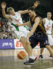 Loukas Mavrokefalides (no 11) of Lottomatica Roma (R) and Saulius Kuzminskas (no. 14) of Union Olimpija (L) during match of Euroleague League between KK Union Olimpija, Ljubljana, Slovenia and Lottomatica Roma, Italy. Match ended with victory of Union Olimpija, who defeated Lottomatica Roma with 82-73. Match between KK Union Olimpija and Lottomatica Roma was played in Tivoli hall in Ljubljana, Slovenia on 1. November 2006.
