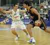 Dejan Bodiroga (no 10) of Lottomatica Roma (R) and Domen Lorbek (no. 23) of Union Olimpija (L) during match of Euroleague League between KK Union Olimpija, Ljubljana, Slovenia and Lottomatica Roma, Italy. Match ended with victory of Union Olimpija, who defeated Lottomatica Roma with 82-73. Match between KK Union Olimpija and Lottomatica Roma was played in Tivoli hall in Ljubljana, Slovenia on 1. November 2006.
