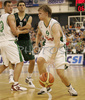 Teemu Rannikko (no. 9) of Union Olimpija (R), Nikolaos Hatzivrettas (no. 10) of Panathinaikos (M) and Marko Milic (no. 12) of Union Olimpija (L) during match of Euroleague League between KK Union Olimpija, Ljubljana, Slovenia and Panathinaikos Athens, Greece. Match ended with victory of Panathinaikos, who defeated Union Olimpija with 86:65. Match between KK Union Olimpija and Panathinaikos was played in Tivoli hall in Ljubljana, Slovenia on 8. November 2006.
