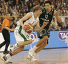 Teemu Rannikko (no. 9) of Union Olimpija (L) and Dimitrios Diamantidis (no. 13) of Panathinaikos (R) during match of Euroleague League between KK Union Olimpija, Ljubljana, Slovenia and Panathinaikos Athens, Greece. Match ended with victory of Panathinaikos, who defeated Union Olimpija with 86:65. Match between KK Union Olimpija and Panathinaikos was played in Tivoli hall in Ljubljana, Slovenia on 8. November 2006.
