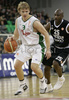 Teemu Rannikko (no. 9) of Union Olimpija (L) and Vonteego Cummings (no.25) of Partizan (R) during match of 5th round of Basketball Euroleague League between KK Union Olimpija, Ljubljana, Slovenia and Partizan Belgrade, Serbia. Match ended with victory of Partizan, who defeated Union Olimpija with 70:71. Match between KK Union Olimpija and Partizan was played in Tivoli hall in Ljubljana, Slovenia on 22. November 2006.

