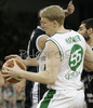 Christian Maraker (no. 55) of Union Olimpija in battle for ball during match of 5th round of Basketball Euroleague League between KK Union Olimpija, Ljubljana, Slovenia and Partizan Belgrade, Serbia. Match ended with victory of Partizan, who defeated Union Olimpija with 70:71. Match between KK Union Olimpija and Partizan was played in Tivoli hall in Ljubljana, Slovenia on 22. November 2006.
