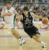 Uros Tripkovic (no.11) of Partizan (R) and Manuchar Markoishvili (no. 11) of Union Olimpija (L) during match of 5th round of Basketball Euroleague League between KK Union Olimpija, Ljubljana, Slovenia and Partizan Belgrade, Serbia. Match ended with victory of Partizan, who defeated Union Olimpija with 70:71. Match between KK Union Olimpija and Partizan was played in Tivoli hall in Ljubljana, Slovenia on 22. November 2006.
