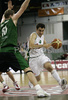 Ender Arslan (no. 4) of Union Olimpija (R) passing by defense of Robert Archibald (no.10) of DKV Joventut (L) during match of 7th round of Basketball Euroleague League between KK Union Olimpija, Ljubljana, Slovenia and DKV Joventut, Badalona, Spain . Match ended with victory of DKV Joventut, who defeated Union Olimpija with 67:69. Match between KK Union Olimpija and DKV Joventut was played in Tivoli Arena in Ljubljana, Slovenia on 7. December 2006.
