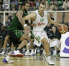 Ivica Jurkovic (no. 13) of Union Olimpija (R) and Charles Gaines (no.41) of DKV Joventut (L) during match of 7th round of Basketball Euroleague League between KK Union Olimpija, Ljubljana, Slovenia and DKV Joventut, Badalona, Spain . Match ended with victory of DKV Joventut, who defeated Union Olimpija with 67:69. Match between KK Union Olimpija and DKV Joventut was played in Tivoli Arena in Ljubljana, Slovenia on 7. December 2006.
