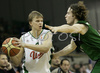 Teemu Rannikko (no. 9) of Union Olimpija (L) and Marcelo Huertas (no.4) of DKV Joventut (R) during match of 7th round of Basketball Euroleague League between KK Union Olimpija, Ljubljana, Slovenia and DKV Joventut, Badalona, Spain . Match ended with victory of DKV Joventut, who defeated Union Olimpija with 67:69. Match between KK Union Olimpija and DKV Joventut was played in Tivoli Arena in Ljubljana, Slovenia on 7. December 2006.
