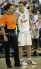 Marko Milic (no. 12) of Union Olimpija discussing with referee during match of 7th round of Basketball Euroleague League between KK Union Olimpija, Ljubljana, Slovenia and DKV Joventut, Badalona, Spain . Match ended with victory of DKV Joventut, who defeated Union Olimpija with 67:69. Match between KK Union Olimpija and DKV Joventut was played in Tivoli Arena in Ljubljana, Slovenia on 7. December 2006.
