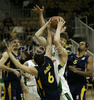 Kamil Pietras (no. 54) of Union Olimpija (R) fighting for ball with Petar Babic (no.6) (L) of Zagreb during match of NLB League between Union Olimpija, Ljubljana, Slovenia and KK Zagreb, Croatia. Match ended with victory of Union Olimpija, who defeated Zagreb with 87:76. Match between KK Union Olimpija and Zagreb was played in Tivoli Arena in Ljubljana, Slovenia on 9. December 2006.
