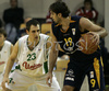 Josip Sesar (no.19) of Zagreb (R) and Domen Lorbek (no. 23) of Union Olimpija (L) during match of NLB League between Union Olimpija, Ljubljana, Slovenia and KK Zagreb, Croatia. Match ended with victory of Union Olimpija, who defeated Zagreb with 87:76. Match between KK Union Olimpija and Zagreb was played in Tivoli Arena in Ljubljana, Slovenia on 9. December 2006.
