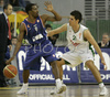 Andrew Wisniewski (no.9) of Cibona (L) and Sandi Cebular (no. 21) of Union Olimpija (R) during match of 8th round of Basketball Euroleague League between KK Union Olimpija, Ljubljana, Slovenia and Cibona Zagreb, Croatia . Match ended with victory of Union Olimpija, who defeated Cibona with 92:88. Match between Union Olimpija and Cibona was played in Tivoli Arena in Ljubljana, Slovenia on 14. December 2006.
