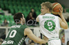 Teemu Rannikko (no. 9) of Union Olimpija (R) and Carlos Cabezas (no.10) of Unicaja (L) during match of 11th round of Basketball Euroleague League between KK Union Olimpija, Ljubljana, Slovenia and Unicaja, Malaga, Spain. Match ended with victory of Union Olimpija, who defeated Unicaja with 87:59. Match between KK Union Olimpija and Unicaja was played in Tivoli Arena in Ljubljana, Slovenia on 10. January 2007.
