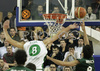 Hasan Rizvic (no. 8) of Union Olimpija (L) blocking Jiri Welsch (no.9) of Unicaja (R) during match of 11th round of Basketball Euroleague League between KK Union Olimpija, Ljubljana, Slovenia and Unicaja, Malaga, Spain. Match ended with victory of Union Olimpija, who defeated Unicaja with 87:59. Match between KK Union Olimpija and Unicaja was played in Tivoli Arena in Ljubljana, Slovenia on 10. January 2007.
