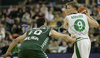 Teemu Rannikko (no. 9) of Union Olimpija (R) and Carlos Cabezas (no.10) of Unicaja (L) during match of 11th round of Basketball Euroleague League between KK Union Olimpija, Ljubljana, Slovenia and Unicaja, Malaga, Spain. Match ended with victory of Union Olimpija, who defeated Unicaja with 87:59. Match between KK Union Olimpija and Unicaja was played in Tivoli Arena in Ljubljana, Slovenia on 10. January 2007.
