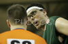 Daniel Santiago (no.25) of Unicaja (R) in discussion with referee during match of 11th round of Basketball Euroleague League between KK Union Olimpija, Ljubljana, Slovenia and Unicaja, Malaga, Spain. Match ended with victory of Union Olimpija, who defeated Unicaja with 87:59. Match between KK Union Olimpija and Unicaja was played in Tivoli Arena in Ljubljana, Slovenia on 10. January 2007.
