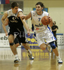 Robert Troha (no.7) of Helios Domzale (R) and Milenko Tepic (no.4) of Partizan (L) during match of 17th round of Basketball NLB  League between Helios Domzale, Slovenia and Partizan Beograd, Serbia. Match ended with victory of Helios Domzale, who defeated Partizan with 79:76. Match between Helios Domzale and Partizan was played in Domzale, Slovenia on 13. January 2007.
