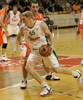 Christian Maraker (no. 55) of Union Olimpija attacking during match of NLB League between KK Union Olimpija, Ljubljana, Slovenia and KK Hemofarm, Vrsac, Serbia. Match ended with victory of Hemofarm, who defeated Union Olimpija with 68:73. Match between KK Union Olimpija and KK Hemofarm was played in Tivoli hall in Ljubljana, Slovenia on 21. October 2006.
