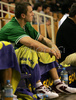Marko Milic (no. 12) of Union Olimpija watcing his teammates while resting during match of NLB League between KK Union Olimpija, Ljubljana, Slovenia and KK Hemofarm, Vrsac, Serbia. Match ended with victory of Hemofarm, who defeated Union Olimpija with 68:73. Match between KK Union Olimpija and KK Hemofarm was played in Tivoli hall in Ljubljana, Slovenia on 21. October 2006.
