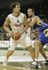 Goran Jurak (no. ) of Union Olimpija (L) and Nikola Vujcic (no.7) of Maccabi Elite (R) during match of 13th round of Basketball Euroleague League between KK Union Olimpija, Ljubljana, Slovenia and Maccabi Elite, Tel Aviv, Israel. Match ended with victory of Union Olimpija, who defeated Maccabi Elite with 77:75. Match between KK Union Olimpija and Maccabi Elite was played in Tivoli Arena in Ljubljana, Slovenia on 25. January 2007.
