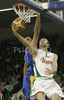 Ivica Jurkovic (no.13) of Union Olimpija (R) scoring over Nikola Vujcic (no.7) of Maccabi Elite (L) during match of 13th round of Basketball Euroleague League between KK Union Olimpija, Ljubljana, Slovenia and Maccabi Elite, Tel Aviv, Israel. Match ended with victory of Union Olimpija, who defeated Maccabi Elite with 77:75. Match between KK Union Olimpija and Maccabi Elite was played in Tivoli Arena in Ljubljana, Slovenia on 25. January 2007.
