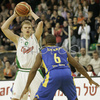  during match of 13th round of Basketball Euroleague League between KK Union Olimpija, Ljubljana, Slovenia and Maccabi Elite, Tel Aviv, Israel. Match ended with victory of Union Olimpija, who defeated Maccabi Elite with 77:75. Match between KK Union Olimpija and Maccabi Elite was played in Tivoli Arena in Ljubljana, Slovenia on 25. January 2007.
