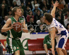 Teemu Rannikko (no. 9) of Union Olimpija (L) and Jure Mocnik (no.14) of Helios Domzale (R) during final match of Spar Cup between KK Union Olimpija, Ljubljana, Slovenia and Helios Domzale, Slovenia. Match ended with victory of Helios Domzale, who defeated Union Olimpija with XX:XX. Match between KK Union Olimpija and Helios Domzale was played in Kodeljevo hall in Ljubljana, Slovenia on 11. February 2007. during final match of Spar Cup between KK Union Olimpija, Ljubljana, Slovenia and Helios Domzale, Slovenia. Match ended with victory of Helios Domzale, who defeated Union Olimpija with 77:70. Match between KK Union Olimpija and Helios Domzale was played in Kodeljevo hall in Ljubljana, Slovenia on 11. February 2007.

