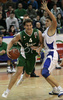 Goran Juran (no.4) of Union Olimpija (L) and Robert Troha (no.7) of Helios Domzale (R) and  during final match of Spar Cup between KK Union Olimpija, Ljubljana, Slovenia and Helios Domzale, Slovenia. Match ended with victory of Helios Domzale, who defeated Union Olimpija with XX:XX. Match between KK Union Olimpija and Helios Domzale was played in Kodeljevo hall in Ljubljana, Slovenia on 11. February 2007. during final match of Spar Cup between KK Union Olimpija, Ljubljana, Slovenia and Helios Domzale, Slovenia. Match ended with victory of Helios Domzale, who defeated Union Olimpija with 77:70. Match between KK Union Olimpija and Helios Domzale was played in Kodeljevo hall in Ljubljana, Slovenia on 11. February 2007.
