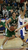 Goran Juran (no.4) of Union Olimpija (L) and Robert Troha (no.7) of Helios Domzale (R) and  during final match of Spar Cup between KK Union Olimpija, Ljubljana, Slovenia and Helios Domzale, Slovenia. Match ended with victory of Helios Domzale, who defeated Union Olimpija with XX:XX. Match between KK Union Olimpija and Helios Domzale was played in Kodeljevo hall in Ljubljana, Slovenia on 11. February 2007. during final match of Spar Cup between KK Union Olimpija, Ljubljana, Slovenia and Helios Domzale, Slovenia. Match ended with victory of Helios Domzale, who defeated Union Olimpija with 77:70. Match between KK Union Olimpija and Helios Domzale was played in Kodeljevo hall in Ljubljana, Slovenia on 11. February 2007.
