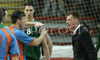 Coach of Union Olimpija Gasper Okorn getting his second technical fault during final match of Spar Cup between KK Union Olimpija, Ljubljana, Slovenia and Helios Domzale, Slovenia. Match ended with victory of Helios Domzale, who defeated Union Olimpija with 77:70. Match between KK Union Olimpija and Helios Domzale was played in Kodeljevo hall in Ljubljana, Slovenia on 11. February 2007.
