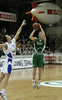Teemu Rannikko (no. 9) of Union Olimpija (R) shooting over Miha Zalokar (no.6) of Helios Domzale (L) during final match of Spar Cup between KK Union Olimpija, Ljubljana, Slovenia and Helios Domzale, Slovenia. Match ended with victory of Helios Domzale, who defeated Union Olimpija with 77:70. Match between KK Union Olimpija and Helios Domzale was played in Kodeljevo hall in Ljubljana, Slovenia on 11. February 2007.

