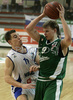 Teemu Rannikko (no. 9) of Union Olimpija (R) and Ziga Zagorc (no.11) of Helios Domzale (L) during final match of Spar Cup between KK Union Olimpija, Ljubljana, Slovenia and Helios Domzale, Slovenia. Match ended with victory of Helios Domzale, who defeated Union Olimpija with 77:70. Match between KK Union Olimpija and Helios Domzale was played in Kodeljevo hall in Ljubljana, Slovenia on 11. February 2007.
