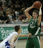 Teemu Rannikko (no. 9) of Union Olimpija (R) and Ziga Zagorc (no.11) of Helios Domzale (L) during final match of Spar Cup between KK Union Olimpija, Ljubljana, Slovenia and Helios Domzale, Slovenia. Match ended with victory of Helios Domzale, who defeated Union Olimpija with 77:70. Match between KK Union Olimpija and Helios Domzale was played in Kodeljevo hall in Ljubljana, Slovenia on 11. February 2007.
