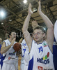 Players of Helios Domzale are celebrating their victory in final match of Spar Cup between KK Union Olimpija, Ljubljana, Slovenia and Helios Domzale, Slovenia. Match ended with victory of Helios Domzale, who defeated Union Olimpija with 77:70. Match between KK Union Olimpija and Helios Domzale was played in Kodeljevo hall in Ljubljana, Slovenia on 11. February 2007.

