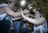 Players of Helios Domzale are celebrating their victory in final match of Spar Cup between KK Union Olimpija, Ljubljana, Slovenia and Helios Domzale, Slovenia. Match ended with victory of Helios Domzale, who defeated Union Olimpija with 77:70. Match between KK Union Olimpija and Helios Domzale was played in Kodeljevo hall in Ljubljana, Slovenia on 11. February 2007.
