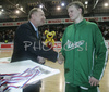 Teemu Rannikko (no. 9) of Union Olimpija is getting his silver medal after final match of Spar Cup between KK Union Olimpija, Ljubljana, Slovenia and Helios Domzale, Slovenia. Match ended with victory of Helios Domzale, who defeated Union Olimpija with 77:70. Match between KK Union Olimpija and Helios Domzale was played in Kodeljevo hall in Ljubljana, Slovenia on 11. February 2007.
