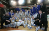 Players of Helios Domzale are celebrating their victory in final match of Spar Cup between KK Union Olimpija, Ljubljana, Slovenia and Helios Domzale, Slovenia. Match ended with victory of Helios Domzale, who defeated Union Olimpija with 77:70. Match between KK Union Olimpija and Helios Domzale was played in Kodeljevo hall in Ljubljana, Slovenia on 11. February 2007.
