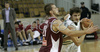 Manuchar Markoishvili (no.11) of Union Olimpija (R) and Mujo Tuljkovic (no.21) of KK Bosna (L) during NLB league match of 21. round between KK Union Olimpija, Ljubljana, Slovenia and KK Bosna Asa BH Telecom, Sarajevo, Bosnia and Hercegovina. Match ended with victory of Union Olimpija, who defeated KK Bosna ASA BTH with 93:68. Match between KK Union Olimpija and KK Bosna Asa BHT was played in Tivoli Arena in Ljubljana, Slovenia on 17. February 2007.
