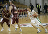 Teemu Rannikko (no.9) of Union Olimpija (R) attacking while Dzenan Rahimic (no.19) of KK Bosna (M) and Ernest Bremer (no.22) of KK Bosna (L) are trying to stop him during NLB league match of 21. round between KK Union Olimpija, Ljubljana, Slovenia and KK Bosna Asa BH Telecom, Sarajevo, Bosnia and Hercegovina. Match ended with victory of Union Olimpija, who defeated KK Bosna ASA BTH with 93:68. Match between KK Union Olimpija and KK Bosna Asa BHT was played in Tivoli Arena in Ljubljana, Slovenia on 17. February 2007.
