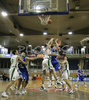 Ivica Jurkovic (no. 13) of Union Olimpija (L) and Aleksej Laskevic (no.15) of Helios Domzale (R) fighting for ball during match of 22nd round of Basketball NLB League between KK Union Olimpija, Ljubljana, Slovenia and Helios Domzale, Slovenia. Match ended with victory of Helios Domzale, who defeated Union Olimpija with 64:59. Match between KK Union Olimpija and Helios Domzale was played in Tivoli Arena in Ljubljana, Slovenia on 25. January 2007.
