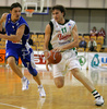 Manuchar Markoishvili (no.11) of Union Olimpija (R) passing by Robert Troha (no.7) of Helios Domzale (L) during match of 6th round of UPC Telemach Basketball League between KK Union Olimpija, Ljubljana, Slovenia and Helios Domzale, Slovenia. Match ended with victory of Helios Domzale, who defeated Union Olimpija with 82:87. Match between KK Union Olimpija and Helios Domzale was played in Tivoli Arena in Ljubljana, Slovenia on 14. April 2007.

