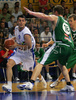 Dario Krejic (no.8) of Helios Domzale (L) attacking next to Marko Rakocevic (no.16) of Union Olimpija (R) during last match Basketball National Championship finals between Helios Domzale, Slovenia and KK Union Olimpija, Ljubljana, Slovenia. Match ended with victory of Helios Domzale, who defeated Union Olimpija with 82:65. Match between Helios Domzale and KK Union Olimpija was played in Domzale, Slovenia on 10. June 2007. With this victory Helios Domzale won National champion title for year 2007.
