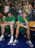 Injured Teemu Rannikko (no.9) of Union Olimpija (R) following match with his also injured teammate Manuchar Markoishvili (no.11) of Union Olimpija (L) during last match Basketball National Championship finals between Helios Domzale, Slovenia and KK Union Olimpija, Ljubljana, Slovenia. Match ended with victory of Helios Domzale, who defeated Union Olimpija with 82:65. Match between Helios Domzale and KK Union Olimpija was played in Domzale, Slovenia on 10. June 2007. With this victory Helios Domzale won National champion title for year 2007.
