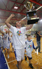 Players of Helios Domzale celebrating after winning last match Basketball National Championship finals between Helios Domzale, Slovenia and KK Union Olimpija, Ljubljana, Slovenia. Match ended with victory of Helios Domzale, who defeated Union Olimpija with 82:65. Match between Helios Domzale and KK Union Olimpija was played in Domzale, Slovenia on 10. June 2007. With this victory Helios Domzale won National champion title for year 2007.
